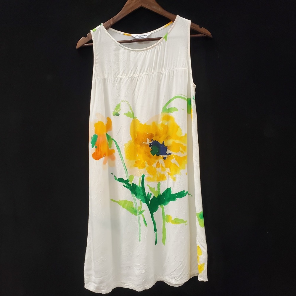 Jams Worlds Womens Sleeveless Flirt Flower Dress Size XS White Midi Spring Rayon